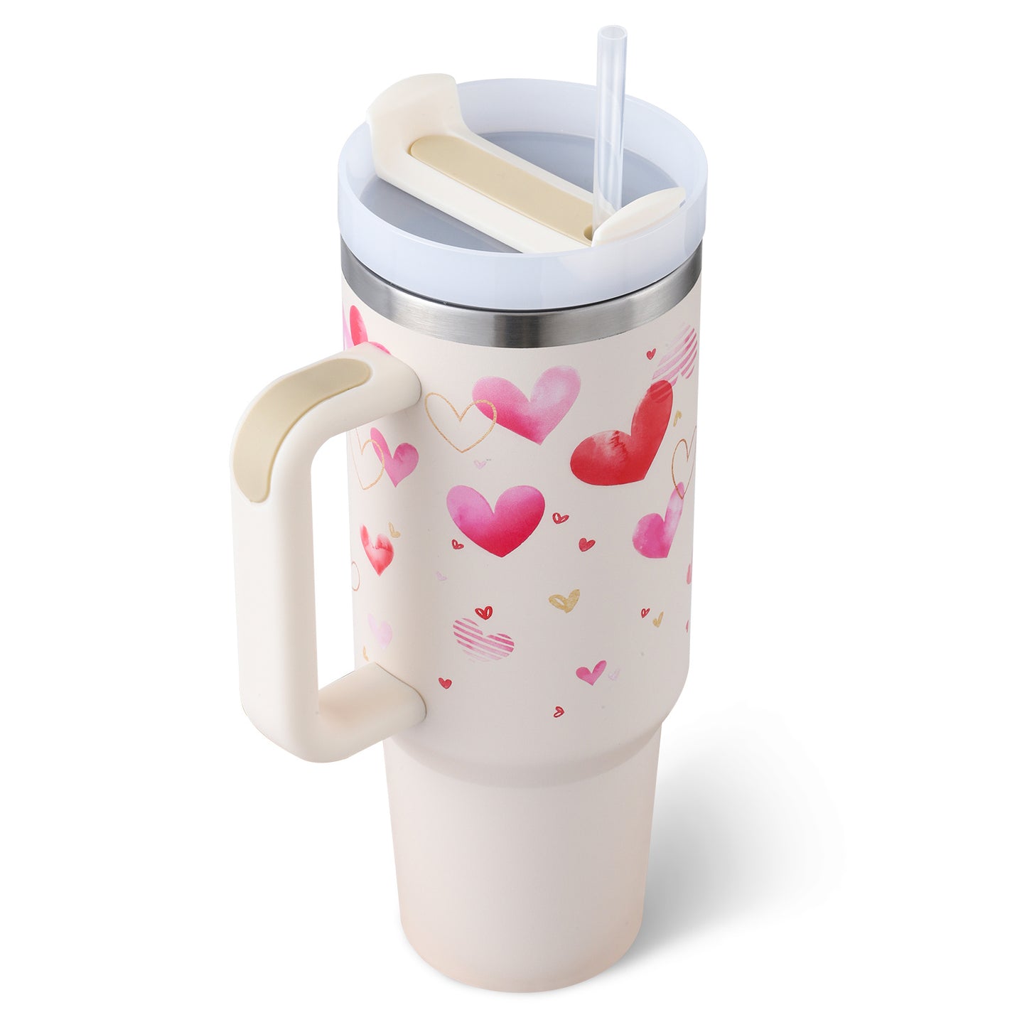 Edelstahl-Tumbler mit Henkel & Strohhalm