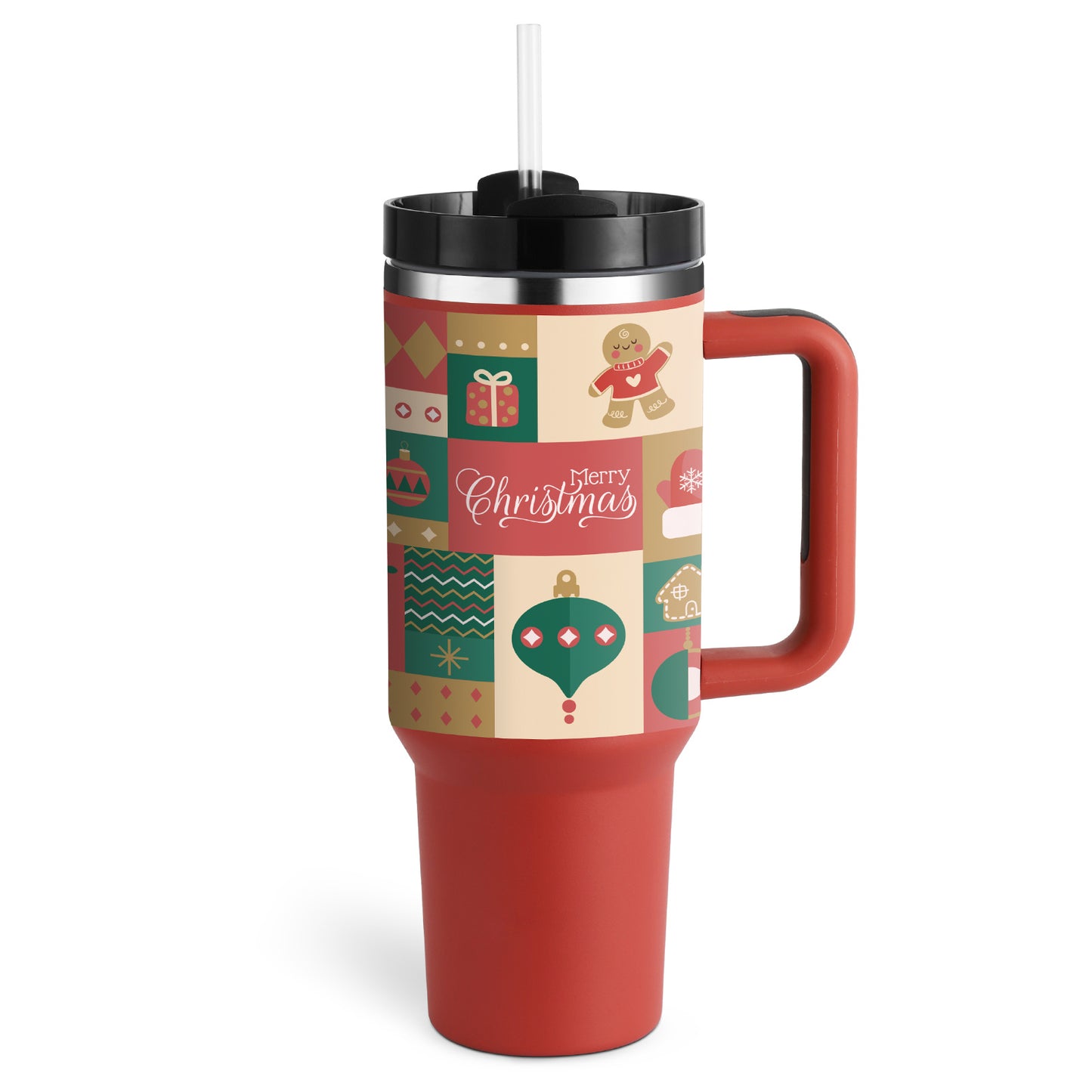 Edelstahl-Tumbler mit Henkel & Strohhalm