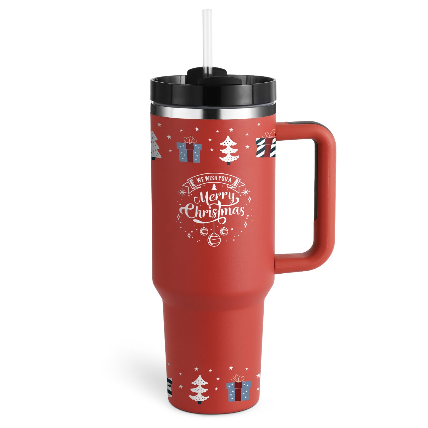 Edelstahl-Tumbler mit Henkel & Strohhalm