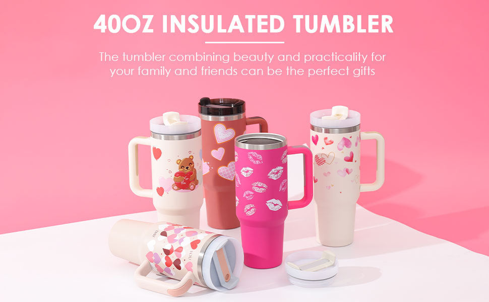 Edelstahl-Tumbler mit Henkel & Strohhalm