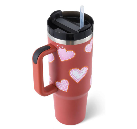 Edelstahl-Tumbler mit Henkel & Strohhalm