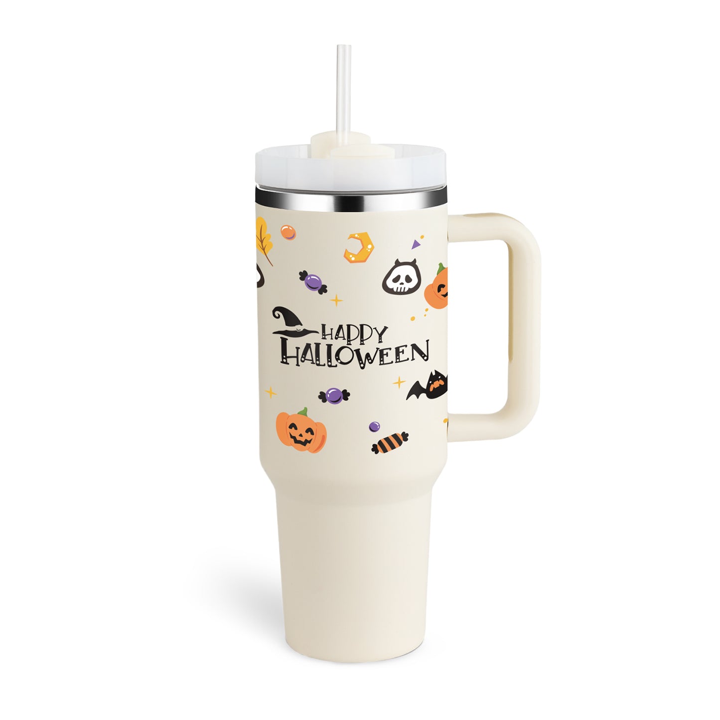 Edelstahl-Tumbler mit Henkel & Strohhalm