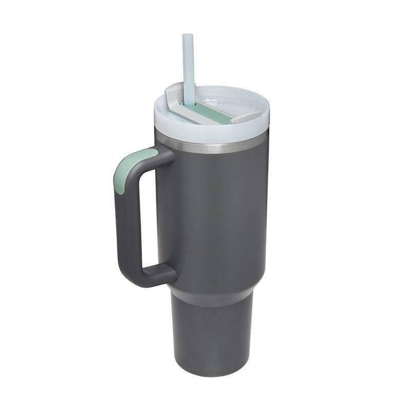 Edelstahl-Tumbler mit Henkel & Strohhalm