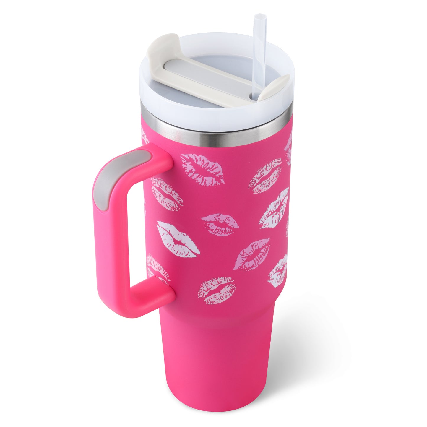 Edelstahl-Tumbler mit Henkel & Strohhalm