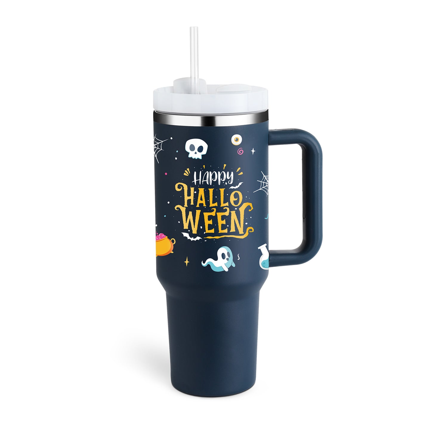 Edelstahl-Tumbler mit Henkel & Strohhalm