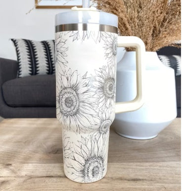 Edelstahl-Tumbler mit Henkel & Strohhalm