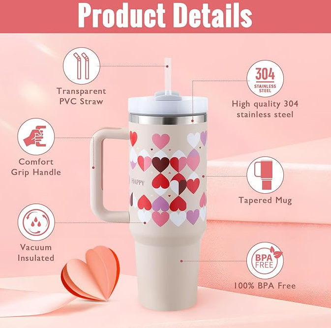 Edelstahl-Tumbler mit Henkel & Strohhalm