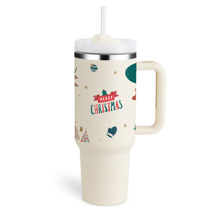 Edelstahl-Tumbler mit Henkel & Strohhalm