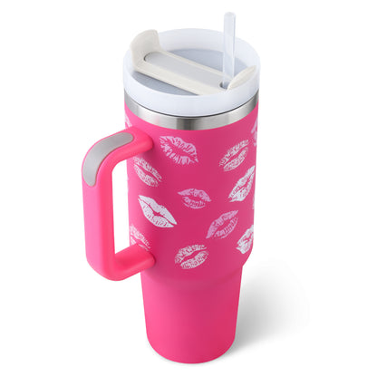 Edelstahl-Tumbler mit Henkel & Strohhalm