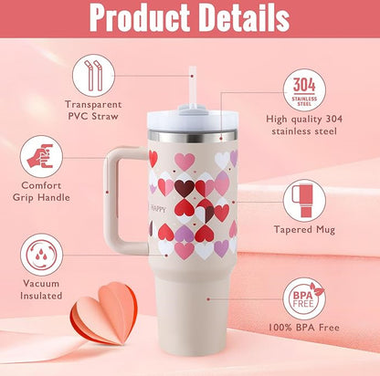 Edelstahl-Tumbler mit Henkel & Strohhalm